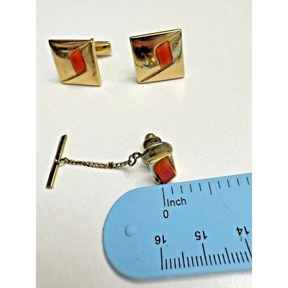 Vintage Gold-Tone Cufflinks & Tie Tack Set – Patent 2,974,351 – Mid-Century
